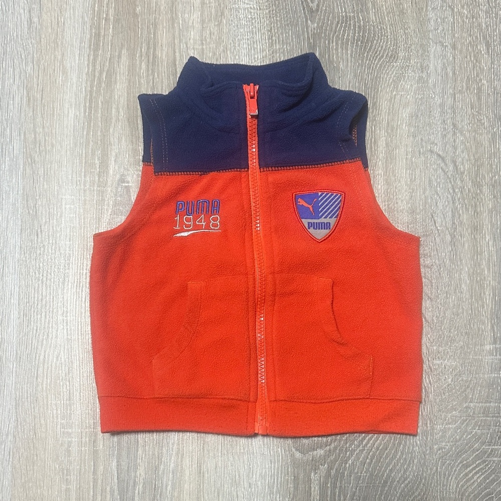 Puma Kids Orange & Navy Zip-Up Fleece Vest